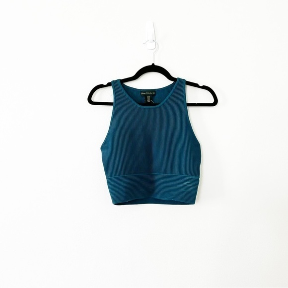 NWOT HOUSE OF HARLOW 1960 Ribbed Bodycon 2-Piece Set Blue Medium - Picture 2 of 7